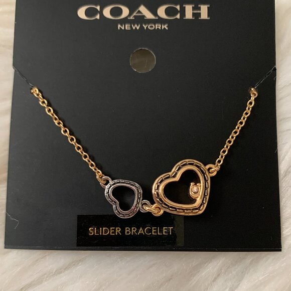 COACH Double Stitched Hearts Slider Bracelet in Gold - Picture 3 of 3